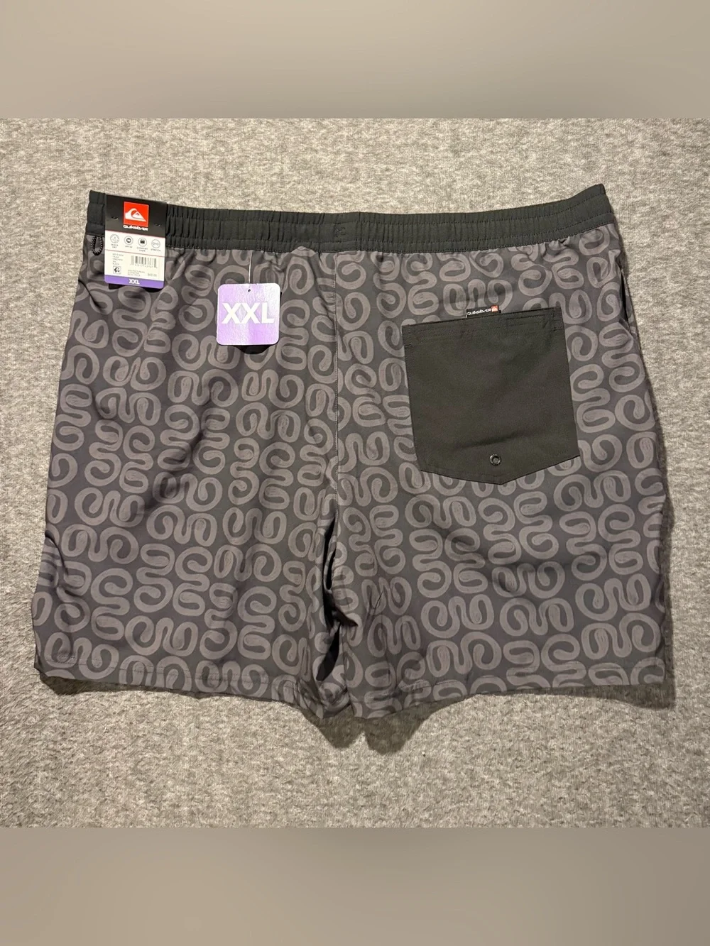 Quicksilver Swim Trunks Shorts Mens XXL Gray Black Patterned UPF 50 Quick Dry
